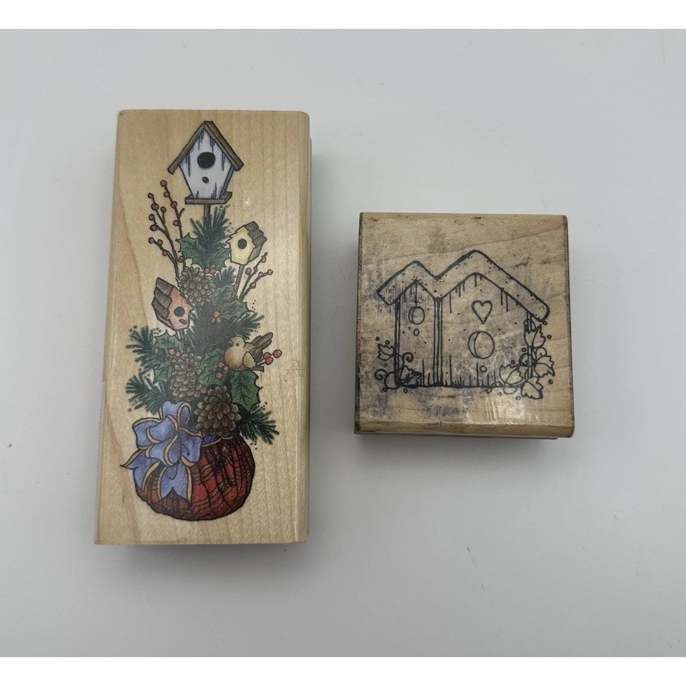 Stampendous JRL Winter Birdhouses N072 Double Birdhouse G204 Rubber Stamp Lot 2